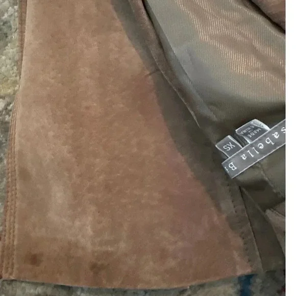 Isabella Bird Brown Genuine suede Leather Button Front Trench Coat Size XS - Picture 10 of 10